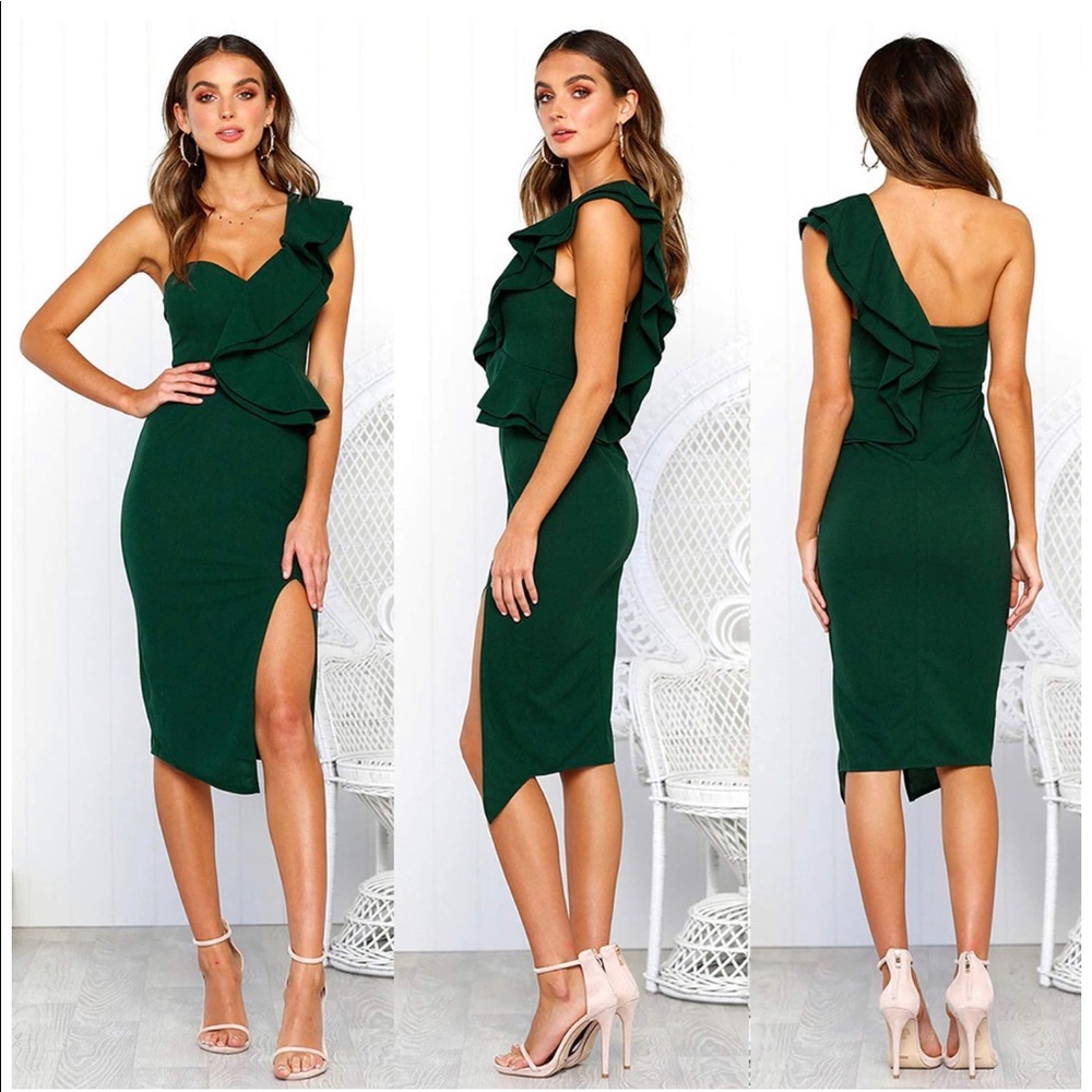Sexy Ruffle One Shoulder Sleeveless Split Bodycon
